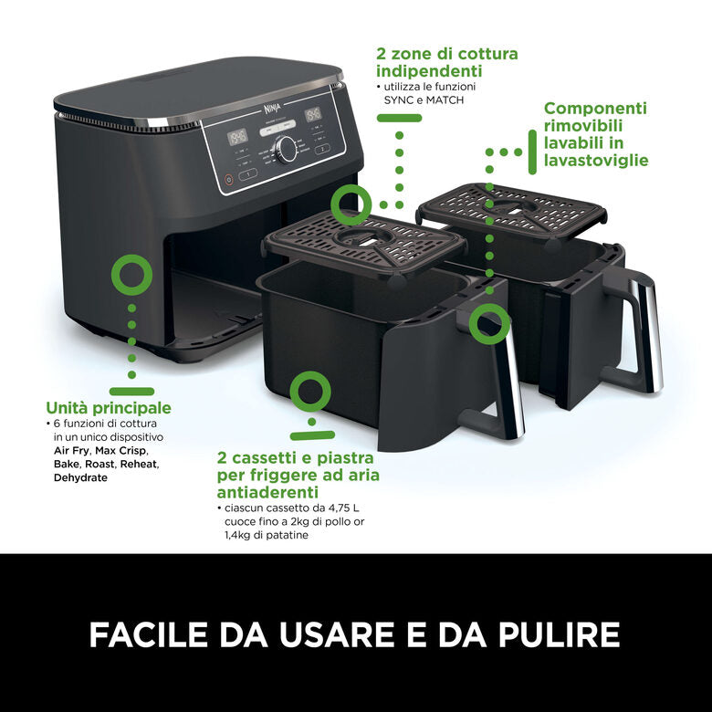 Ninja Friggitrice ad aria Dual Zone MAX da 9,5 L AF400EU