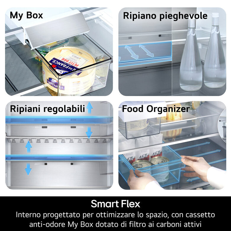 LG GBBS726AMB Frigorifero Combinato A Libera Installazione, AI Inverter, Metal Sorbet, Total No Frost, Fit & Max, Classe A, Inox