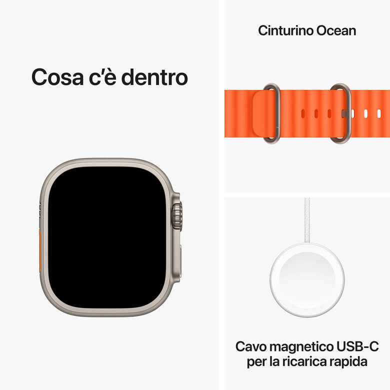 Apple Watch Ultra 2 GPS + Cellular, Cassa 49m in Titanio con Cinturino Ocean Arancione
