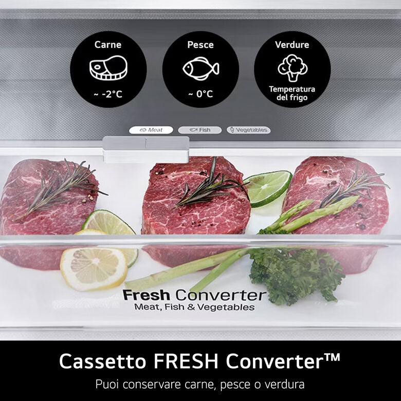 LG GSLE81PYBC Frigorifero Side-by-Side, Classe C, 628L, Wi-Fi, Dispenser senza allaccio, Total No Frost, Prime Silver