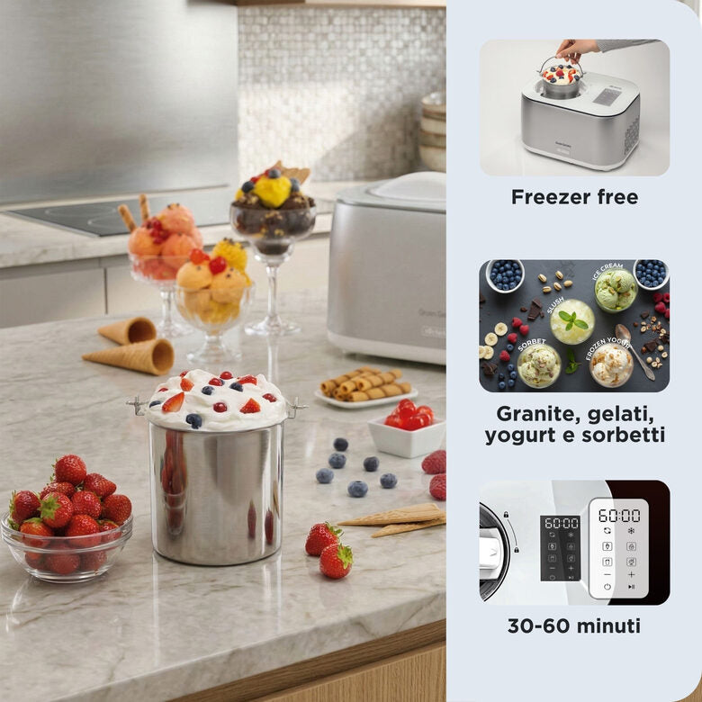 Ariete 644 Gran Gelato 4in1, Gelatiera con compressore, Gelato, Yogurt, Sorbetto e Granita, 30-60 minuti, Funzione mantenimento del freddo