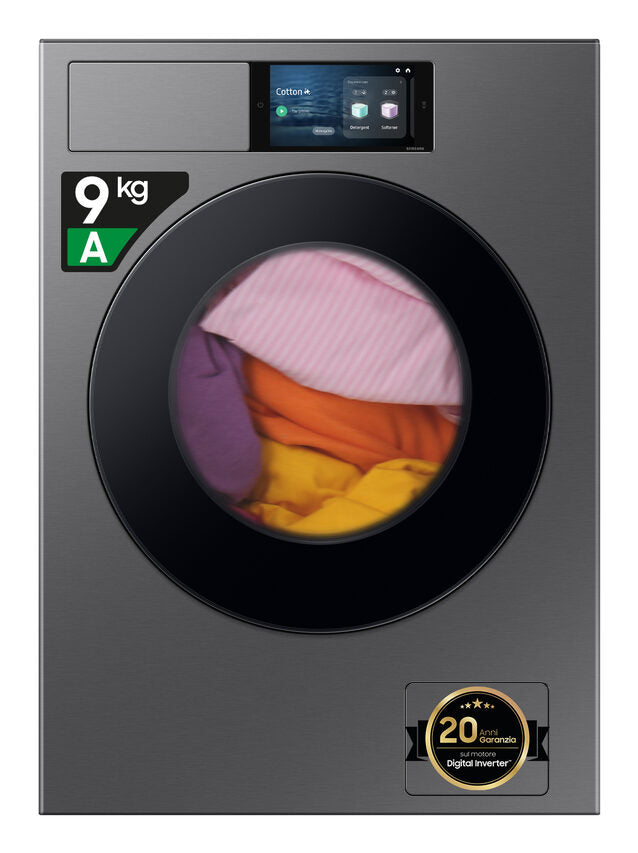 Samsung WF90F09C4SU3 Lavatrice A Libera Installazione 9 Kg, AI Intelligente, 1400 Giri, Classe A, Argento