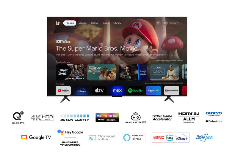 TCL 85C655 Televisione Smart TV 85 Pollici Qled 4K Serie C6 Dolby Vision Atmos Google TV Audio Onkyo