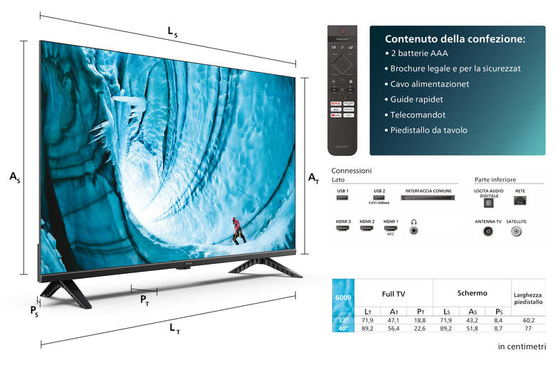 Philips 32PHS6009 Televisione Smart TV 32 Pollici Led Hd Dolby Audio