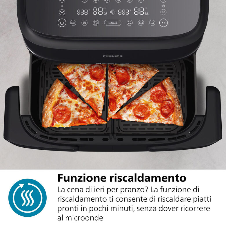Philips Serie 1000 Airfryer con cestello flexi/doppio, friggitrice ad aria da 7.1L, 10 metodi di cottura, App per ricette NA150/00