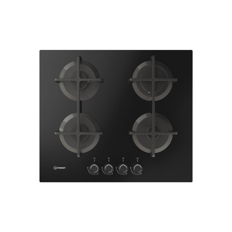 Indesit ING 61T/BK 1 piano gas vetro nero 60cm 4 fuochi griglie in ghisa lavabili in lavastoviglie