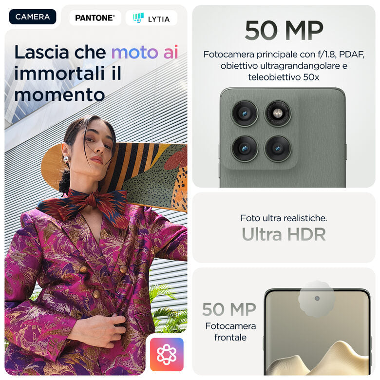 Motorola edge 60 pro con Moto AI (12/512GB, Fotocamera 50+50+10MP, selfie 50MP, Display 6.67" pOLED 120Hz, MediaTek Dimensity 8350, batteria 6000mAh, ricarica 90W, Android 15), PANTONE Shado