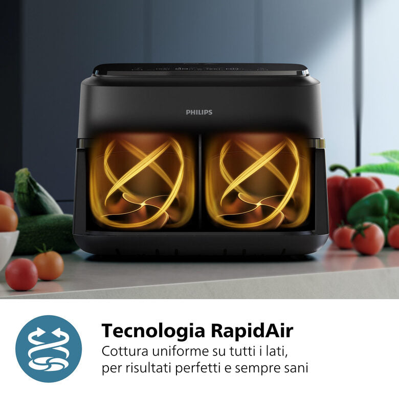 Philips Serie 1000 Airfryer con cestello flexi/doppio, friggitrice ad aria da 7.1L, 10 metodi di cottura, App per ricette NA150/00