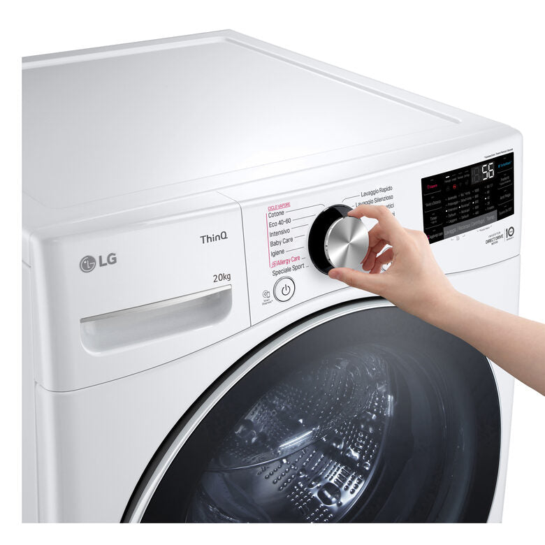 LG F0P3020TSWC Serie P3 Lavatrice XL A Libera Installazione 20 Kg, 1000 Giri, AI DD™, TurboWash 360, Lavaggio A Vapore, Wi-Fi, Classe B, Bianco