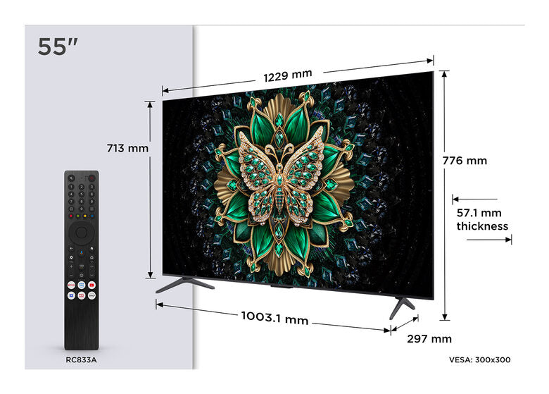 TCL Serie C69K Smart TV QD-MiniLED 4K 55" 55C69K, 144Hz, audio Onkyo 2.1, Dolby Vision IQ & Atmos, Google TV