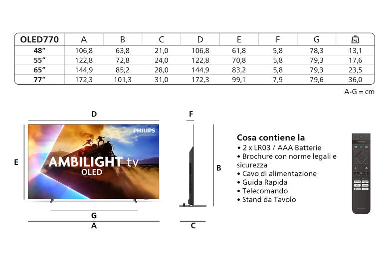 Philips Ambilight TV 65OLED770 4K UHD OLED 164cm 65" pollici Smart TV Dolby Vision and Dolby Atmos Titan OS