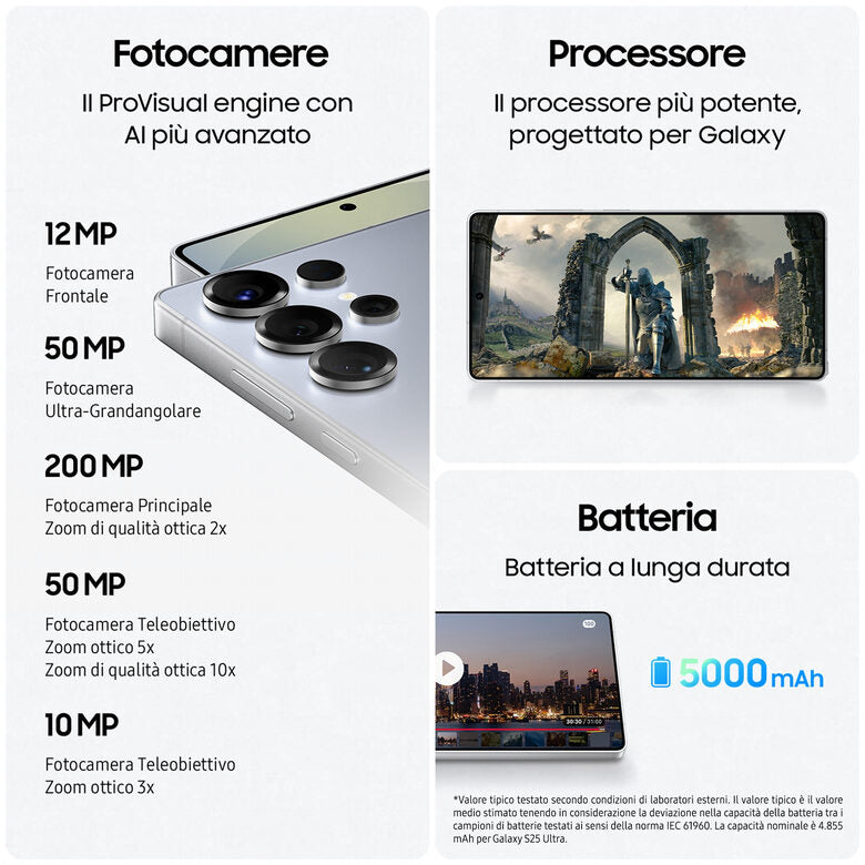 Samsung Galaxy S25 Ultra Smartphone AI, Display 6.9'' QHD+ Dynamic AMOLED 2X, Fotocamera 200MP, RAM 12GB, 1TB, 5.000 mAh, Titanium Gray