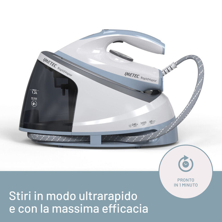 Imetec Sistema Stirante Rapidvapor, Piastra Fluid Ceramic, Rapido Riscaldamento, Leggero, 2400 W, Colpo Vapore 240 g