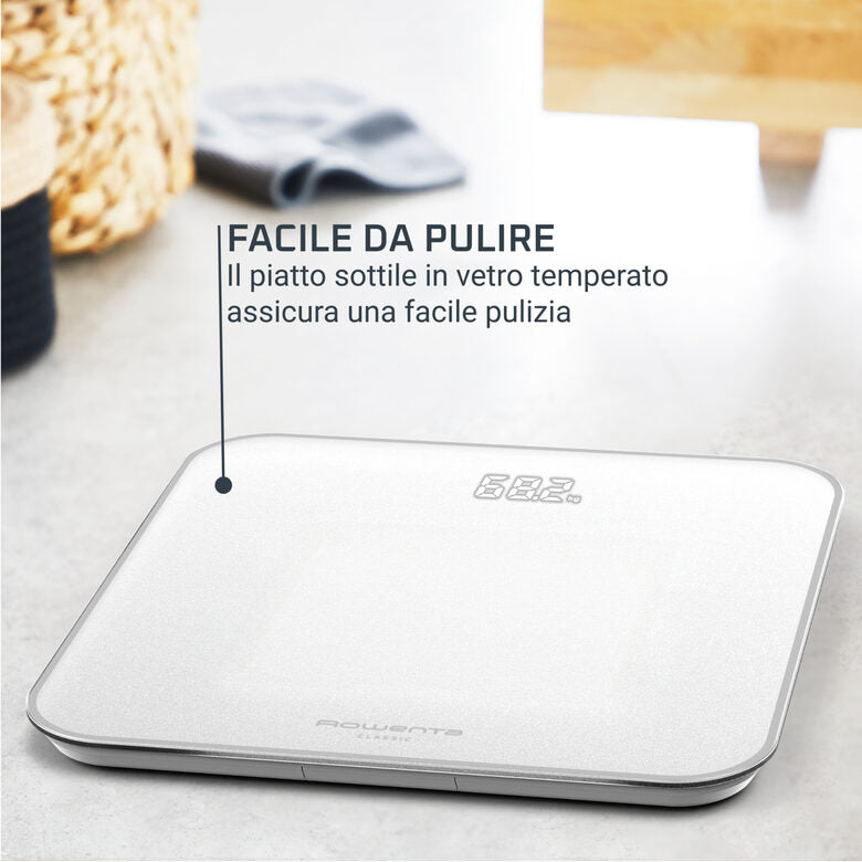 Rowenta Classic 2.0, Bilancia Da Bagno, Schermo Invisibile Facile da Leggere, Bianco, BS1901