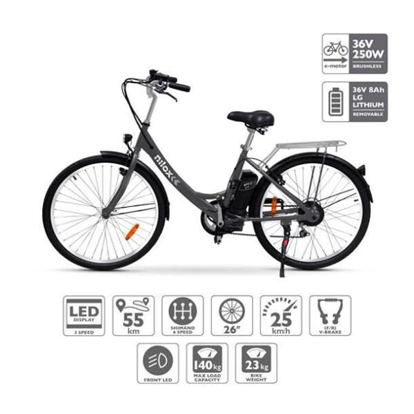Nilox 30NXEB266V001 bicicletta elettrica Nero Acciaio 66 cm (26") 23 kg
