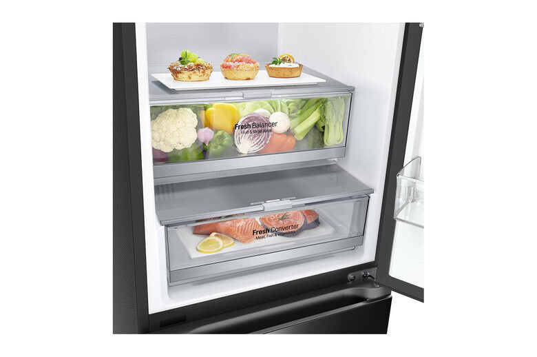 LG GBB72BM9DQ Frigorifero combinato, Classe D, 387L, Wi-Fi, Wine Rack, Porta in vetro,Nero