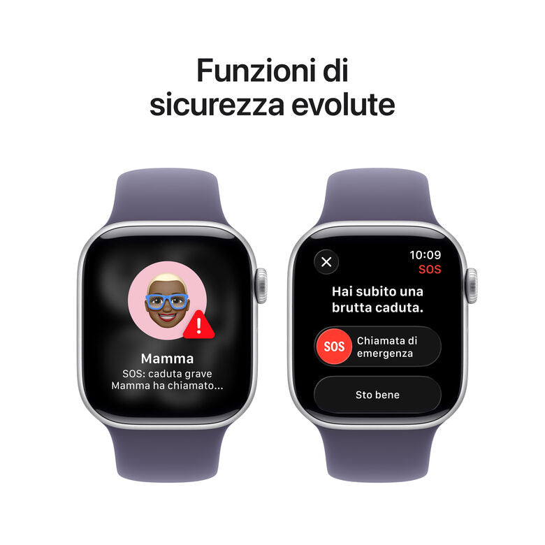 Apple Watch Series 11 GPS 42mm Cassa Alluminio Argento con Sport Band Viola Nebbia - M/L