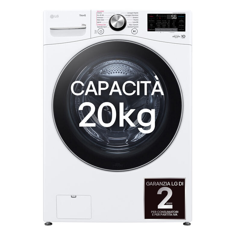 LG F0P3020TSWC Serie P3 Lavatrice XL A Libera Installazione 20 Kg, 1000 Giri, AI DD™, TurboWash 360, Lavaggio A Vapore, Wi-Fi, Classe B, Bianco