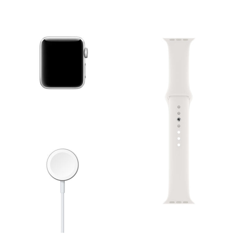 Apple Watch Series 3 GPS, 38mm in alluminio argento con cinturino Sport Bianco