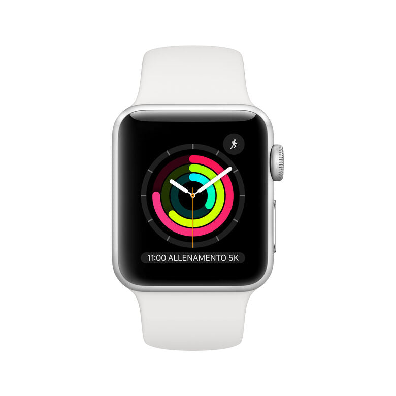 Apple Watch Series 3 GPS, 38mm in alluminio argento con cinturino Sport Bianco