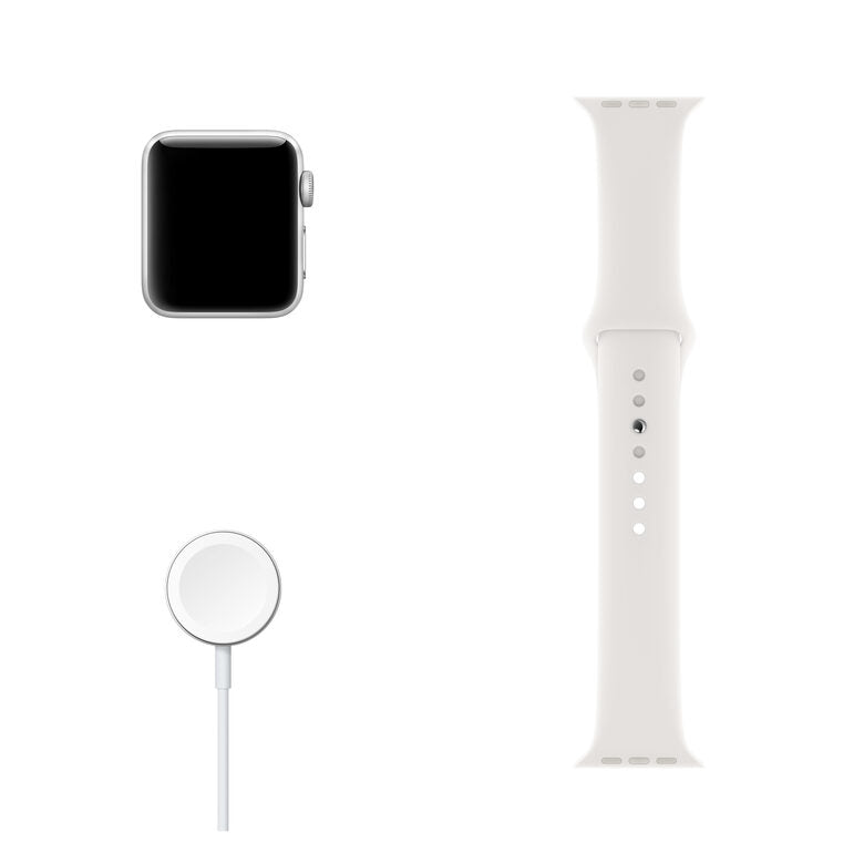 Apple Watch Series 3 GPS, 42mm in alluminio argento con cinturino Sport Bianco