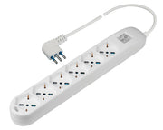 Poly Pool Presa sestupla pluristandard:italiano bivalente 10/16A 2P+T, tedesco 16A 2P+T (terra laterale), con interruttore luminoso, 1,5m cavo H05VV-F 3X1mmq con spina 16A 2P+T, uscita cavo