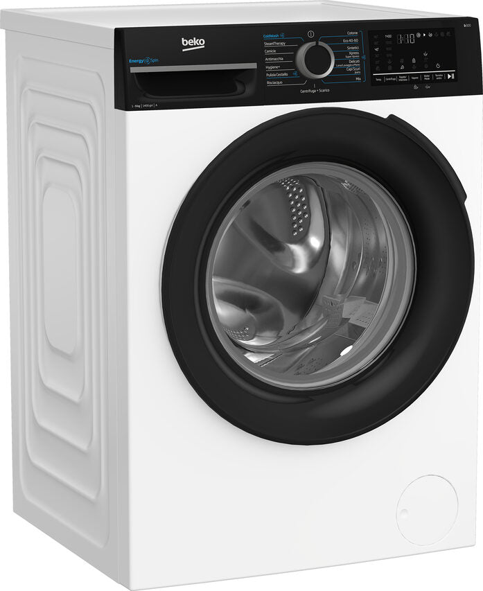 Beko BMGWU4941B B300 Lavatrice A Libera Installazione 9 Kg, EnergySpin, 1400 Giri, Classe A, Cassetto Detersivo AutoClean, Bianco E Nero