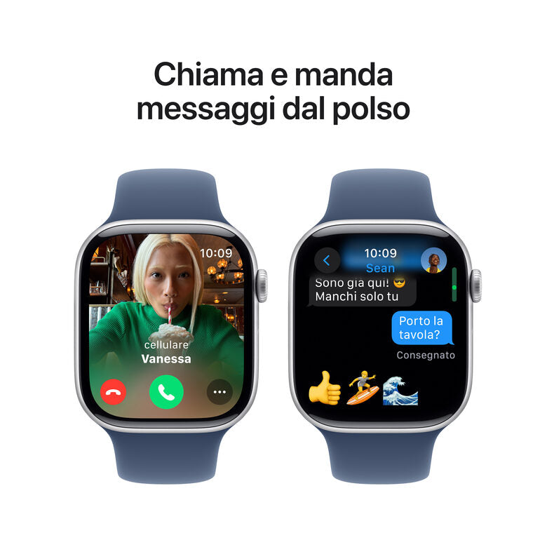 Apple Watch Series 10 Serie 10 GPS 46mm Cassa in Alluminio Color Argento con Denim Sport Band - S/M