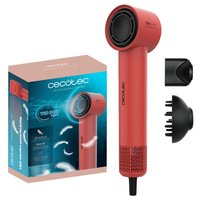 Cecotec IoniCare RockStar Style Asciugacapelli 1500 W Nero, Rosso