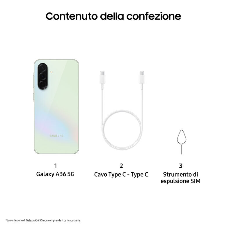 Samsung Galaxy A36 5G, Smartphone con Funzioni intelligenti, Display Super AMOLED 6.7”, 6GB RAM, 128GB, Camera 50MP, Batteria 5.000 mAh, IP67, Awesome Lime