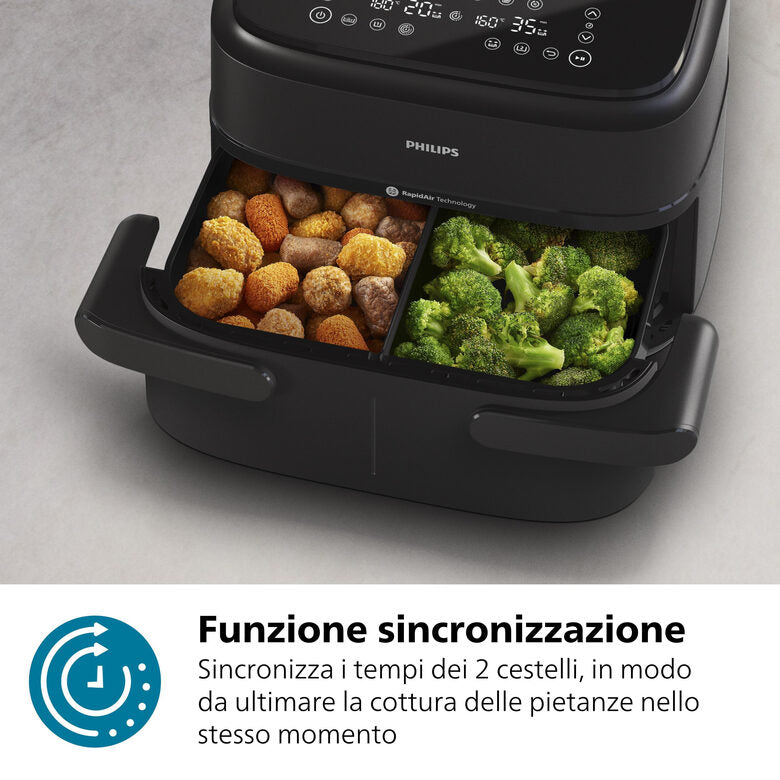 Philips Serie 1000 Airfryer con cestello flexi/doppio, friggitrice ad aria da 7.1L, 10 metodi di cottura, App per ricette NA150/00