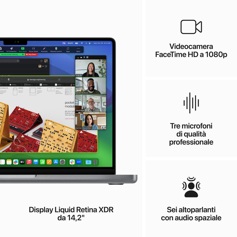 Apple MacBook Pro 14'' M3 chip con 8‑core CPU e 10‑core GPU, 512GB SSD - Grigio Siderale
