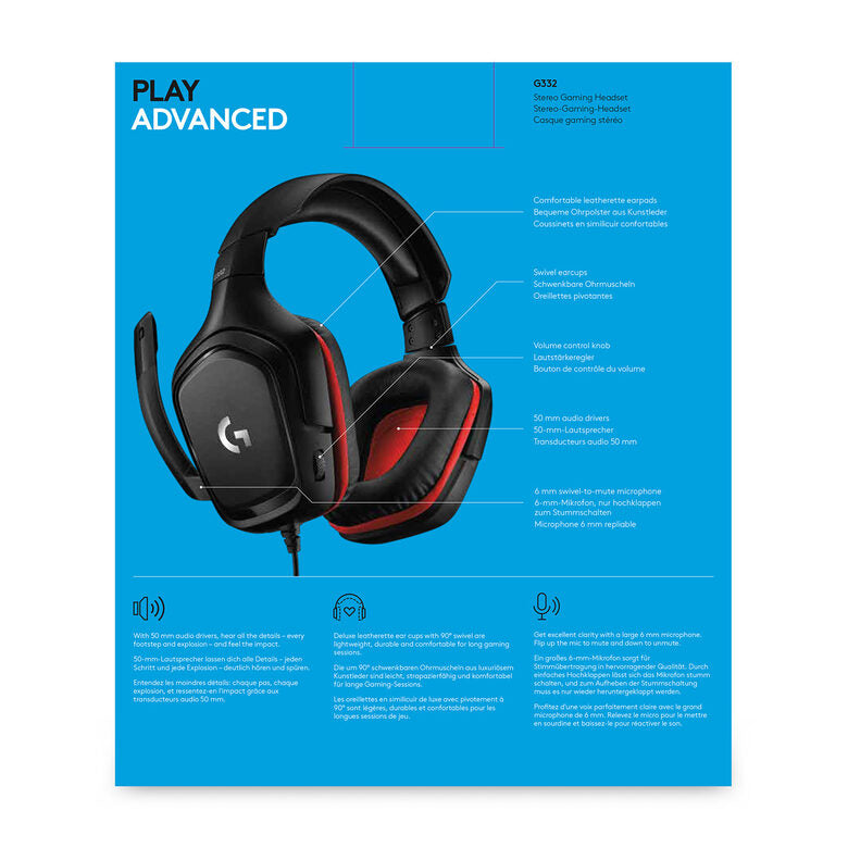 Logitech G G332 Gaming Headset Auricolare Cablato A Padiglione Giocare Nero, Rosso