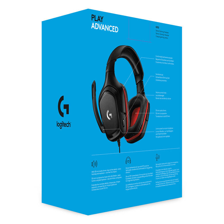 Logitech G G332 Gaming Headset Auricolare Cablato A Padiglione Giocare Nero, Rosso