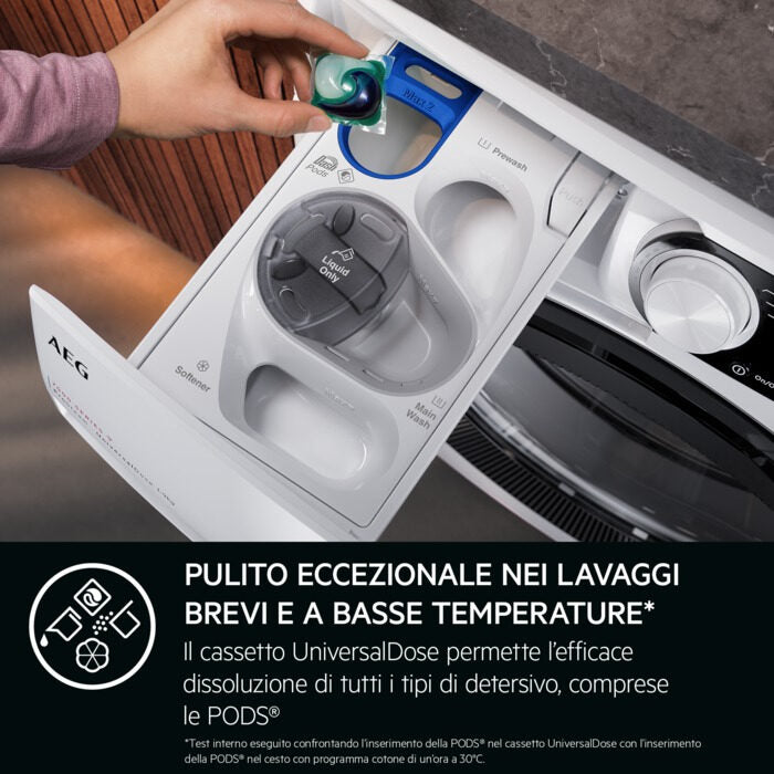AEG LR7FD104V  Serie 7000 Lavatrice A Libera Installazione 10 Kg, Prosteam® Universaldose Precise Wash, 1400 Giri, Classe A, Bianco