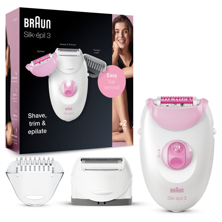 Braun Silk-épil 3 -270, Epilatore Donna Per La Rimozione Duratura Dei Peli - Bianco/Rosa