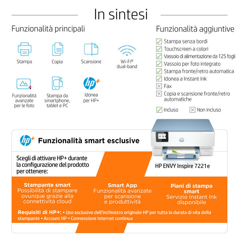 HP ENVY Inspire 7221e Wireless All-in-One Colore Stampante, Instant Ink; Stampa di foto