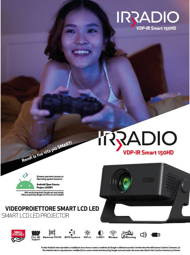 Irradio 558100439 videoproiettore Proiettore a corto raggio 150 ANSI lumen LCD 1080p (1920x1080) Nero