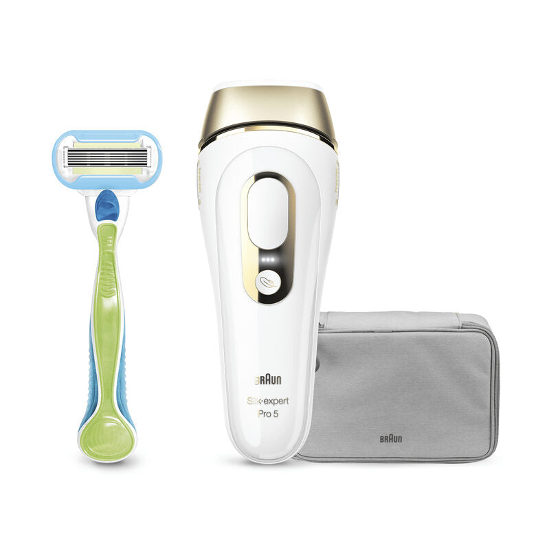 Braun Silk-expert Pro 5 PL5014 Epilatore Luce Pulsata, Bianco/Oro, Corpo E Viso Con Rasoio Venus Smooth E Custodia Esclusiva