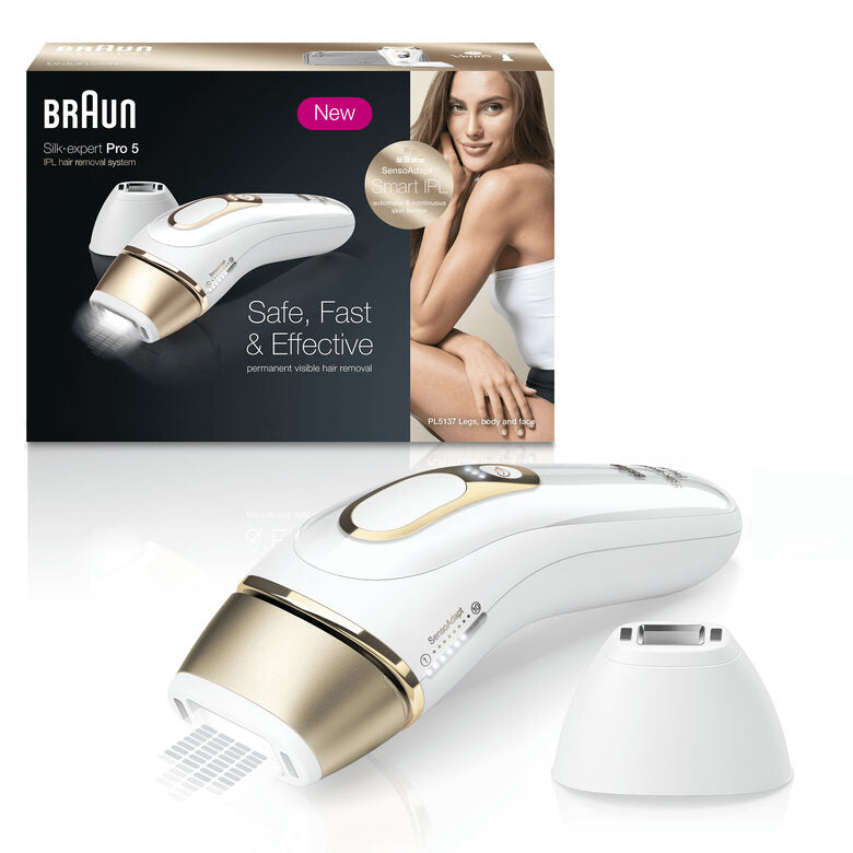 Braun Silk-expert Pro 5 PL5117 Epilatore Luce Pulsata Di Ultima Generazione, IPL, Epilazione Definitiva, Bianco E Oro