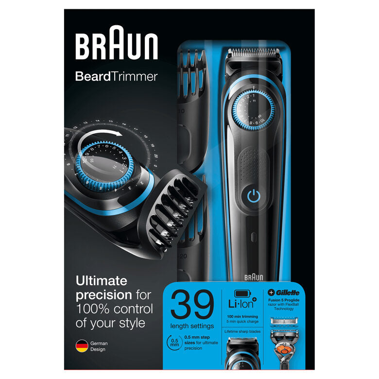 Braun Regolabarba BT5040, Rasoio Barba Elettrico Uomo E Tagliacapelli – Nero/Blu