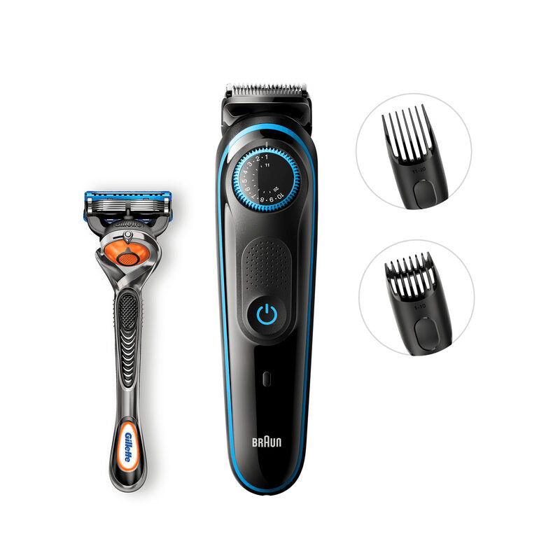 Braun Regolabarba BT5040, Rasoio Barba Elettrico Uomo E Tagliacapelli – Nero/Blu