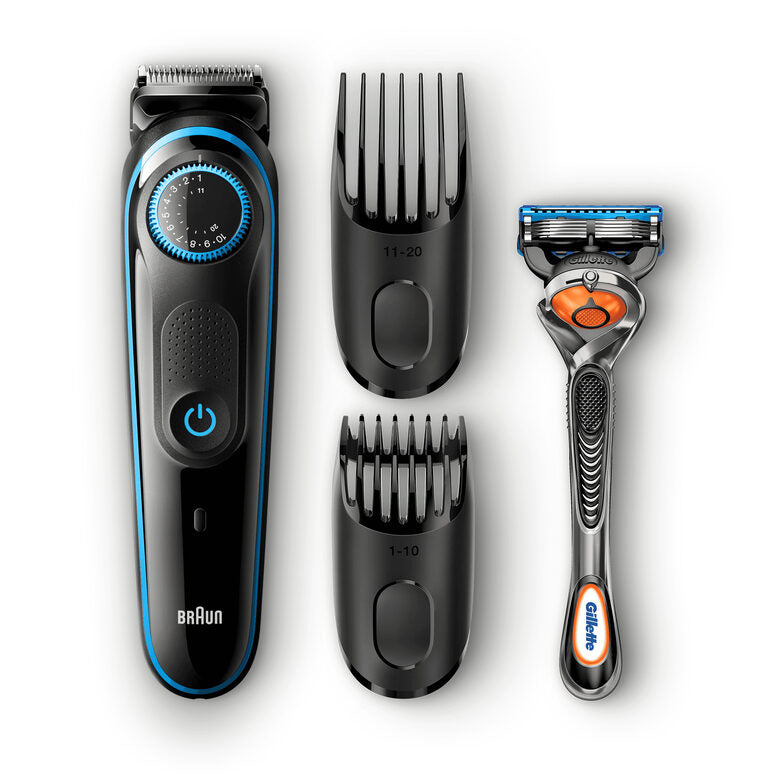 Braun Regolabarba BT5040, Rasoio Barba Elettrico Uomo E Tagliacapelli – Nero/Blu