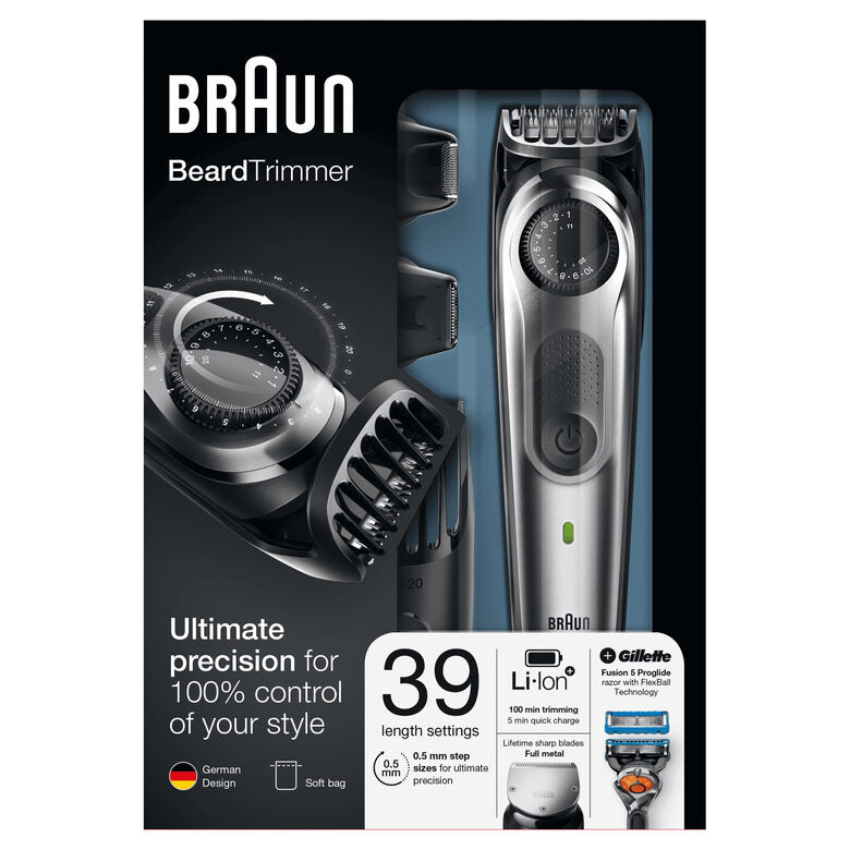 Braun Regolabarba BT7020, Rasoio Barba Elettrico Uomo E Tagliacapelli – Nero/Grigio