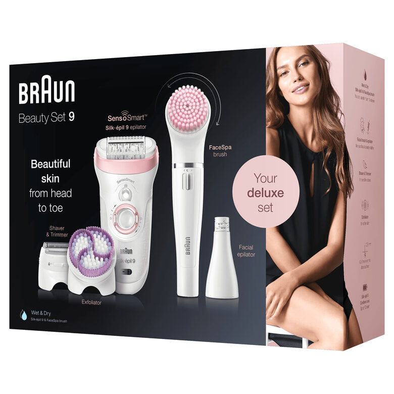 Braun Silk-épil 9 9-975 Beauty Set Epilatore Donna 6-In-1 Wet&Dry Senza Fili – Rasoio, Spazzola Esfoliante Corpo, Kit Pulizia Viso Corpo
