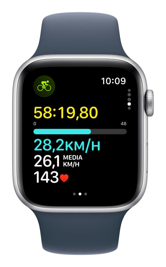 Apple Watch SE GPS Cassa 44mm in Alluminio Argento con Cinturino Sport Blu Tempesta - S/M