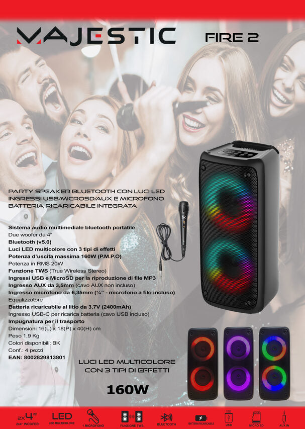 New Majestic Fire 2 Sistema PA indipendente 20 W Nero
