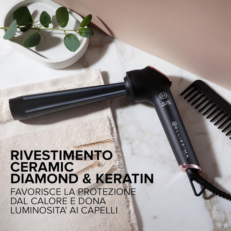 Bellissima Imetec Glam Waves, Ferro Arricciacapelli, Forma Conica, Display, 5 Temperature, Rivestimento Ceramica Diamon e Cheratina, Calore Costante, Puntale Antiscottatura, Riscaldamento Ra