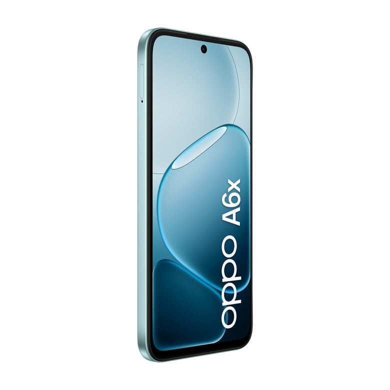 OPPO A6x AI Smartphone, doppia fotocamera 13MP+QVGA, Selfie 5MP, Display 6.75” 120HZ IPS HD+, 6100mAh, RAM 4GB(Esp1GB/2GB/4GB)+ROM 128GB [Versione Italia], Ice Blue