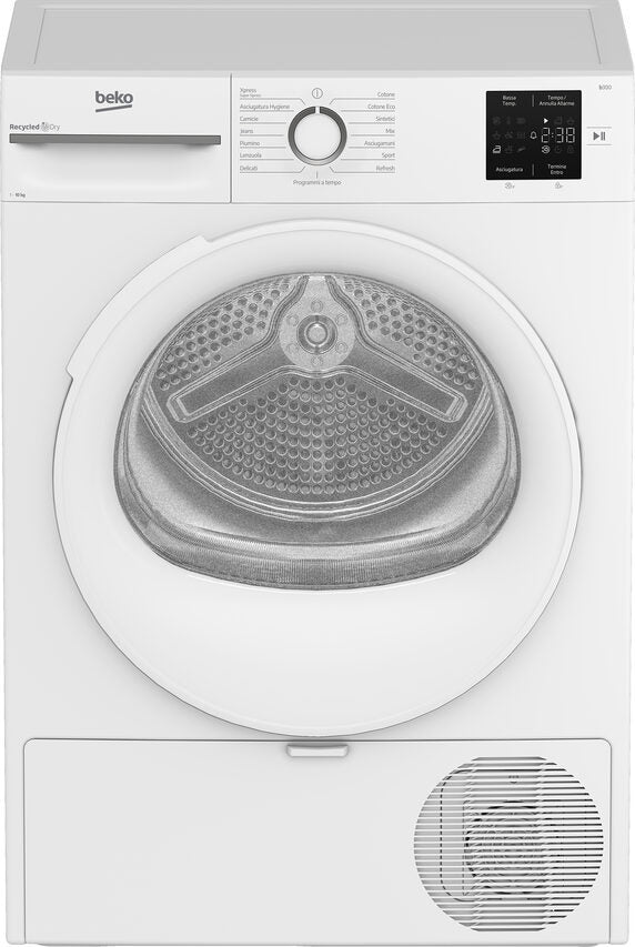 Beko Asciugatrice BMT103EW 10kg, classe D, linea estetica NX, display touch, colore bianco, oblò bianco